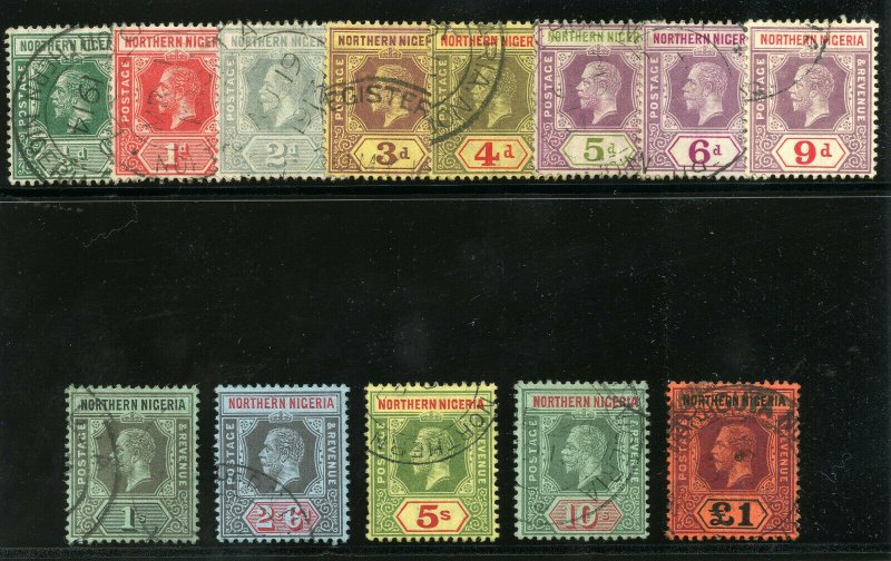 Northern Nigeria 1912 KGV set complete very fine used. SG 40-52. Sc 40-52.