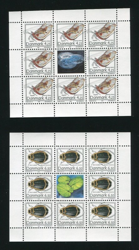 Denmark 1252a, 1253a Insects Complete Stamp Sheets 2003