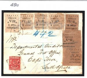 UGANDA MISSIONARY ISSUES Cover 5R High Value Registered 1899 GPO Capetown RR 49g