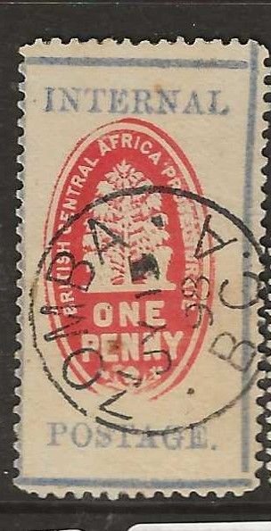 BRITISH CENTRAL AFRICA    SG55B   1D CHECK STAMP  SON  CDS  VFU       P1224A  H