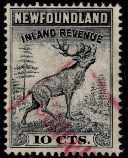 1938 Newfoundland 10 Cents Caribou Inland Revenue Used