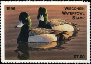 WISCONSIN #22 1999 STATE DUCK STAMP GREATER SCAUP by Frank Mittelstadt