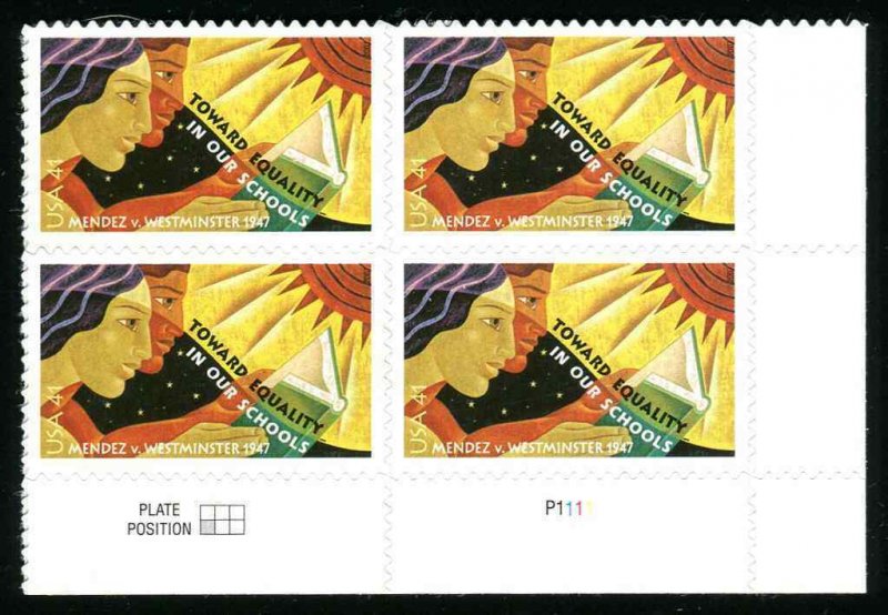 4201 Equality in our Schools Plate Block Lower Right Position MNH