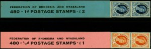 Rhodesia & Nyasaland 1954 1/2d & 1d P.12.5 x 14 Coil Pair Leaders Attached MN...