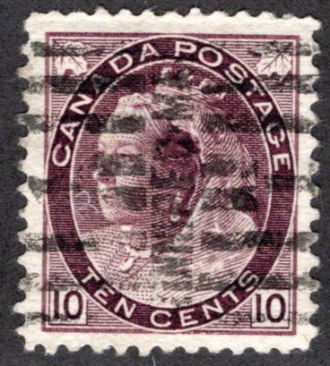 83, Scott, 10c brown, QV Numeral Issue, Used, EF, Canada Postage Stamp