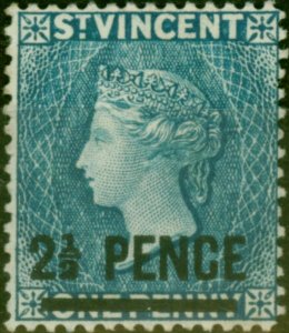 St Vincent 1890 2 1/2d on 1d Grey-Blue SG55 Fine MM