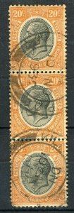 BRITISH KUT KENYA; 1920s early GV issue 20c. fine used Strip of 3