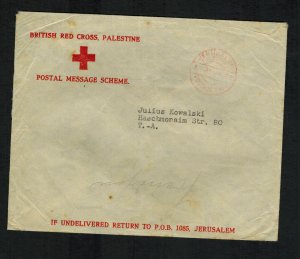 1947 Jerusalem Palestine  Stampless cover British Red Cross Envelope to Tel Aviv