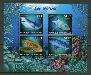 Central African Republic 2019: Sharks  sheet of four mint nh