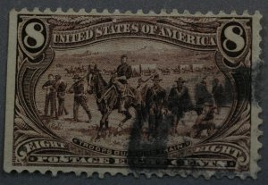 United States #289 8 Cent Trans-Miss VF Straight Edge W/ Guideline Smudged City