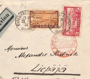 France Cols MOROCCO German Air Mail Casablanca 1934 Berlin LATVIA Liepaja ZF90