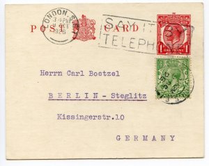 GB 1926 Uprated 1d Postal Stationery Postcard from London to Germany