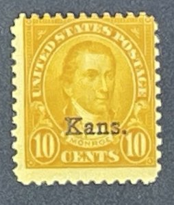 Scott 668 Kansas Overprint  MH 10 cent