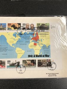 US 2559 WWII : A World At War FDC 1941 Half Sheet Of 10 Stamps Artcraft Cover