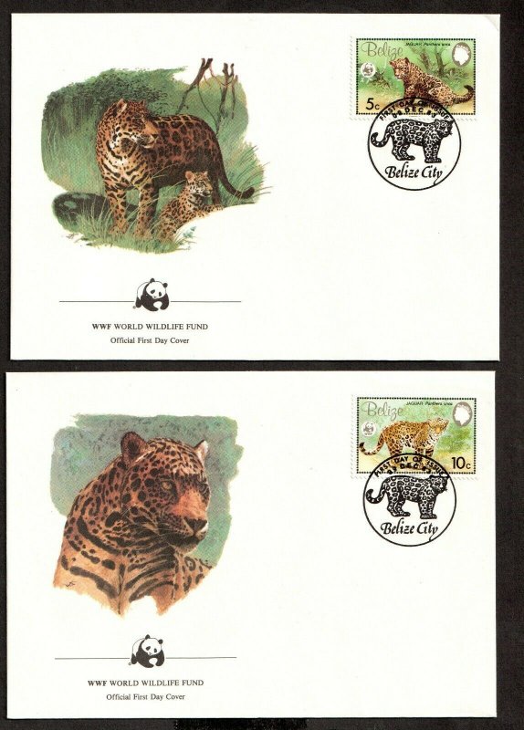 1983 BELIZE -  WORLD WILDLIFE FUND - JAGUARS 4 X FIRST DAY COVERS