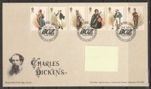 Great Britain 2012 Charles Dickens/Characters, Scott No. 3037-42, 3043 S/S FDCs