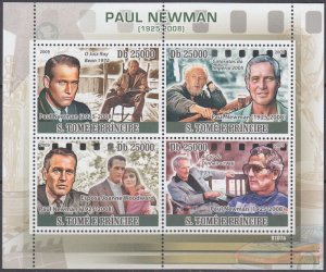 ST THOMAS and PRINCIPE Sc# 1950 MNH S/S of 4 Diff for PAUL NEWMAN, ACTOR