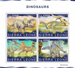 Sierra Leone - 2019 Dinosaurs on Stamps - 4 Stamp Sheet - SRL191114a