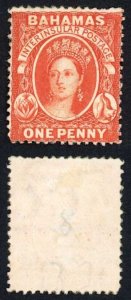 Bahamas SG33 1d Scarlet Vermilion Perf 14 wmk Crown CC Mint (no gum)