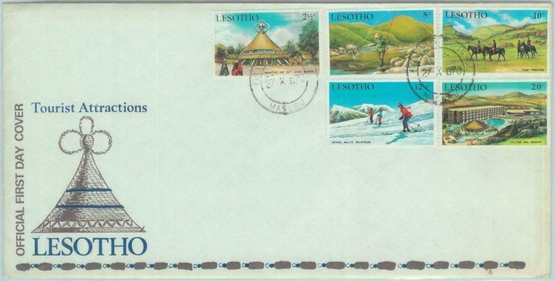 83809 - LESOTHO - FDC Cover + INFORMATION LEAFLET  1970 - Fishing Skiing NATURE