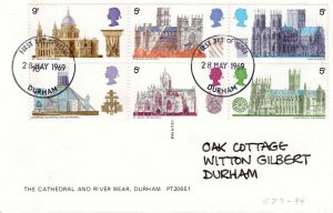 Great Britain 1969 FDC Sc 589-93 Postcard Durham Cathedral First Day Cover