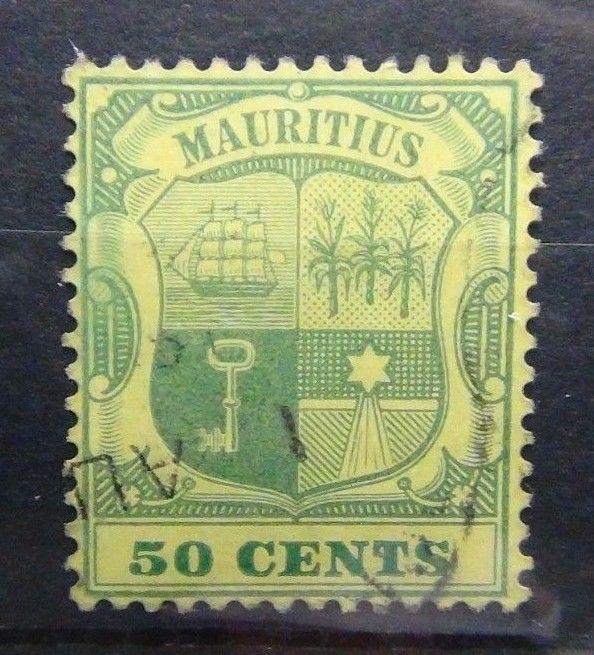 Mauritius 1900 - 05 50c Dull Green and Deep Green on Yellow Fine Used