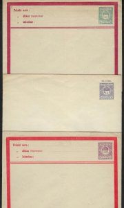 HUNGARY 1890 THREE POSTAL COVERS 15 16 & 35H MINT