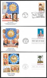 UNITED STATES (13) FDCs 22¢ 25¢ Colony Statehood 1987/1990 Fleetwood FULL SET