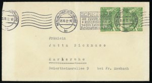 German Occupation Berlin 1952 Cover to Karlsruhe 20pf Postage #9N82 Europe
