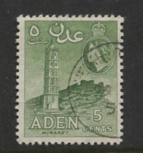 ADEN - Scott 48a - QEII Definitive-Perf.12 x 12 - 1953- Used - Single 5c Stamp