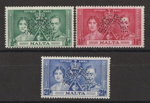 MALTA 1937 KGVI Coronation set ½d-2½d, perf SPECIMEN. MNH **.