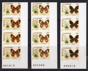 New Caledonia 1990 Sc#626/628 BUTTERFLIES Strip of 4 Sets IMPERFORATED MNH