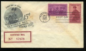 US FA1 15c Certified Mail Issue UA Artcraft cachet  FDC