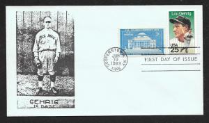 UNITED STATES FDC 25¢ Lou Gehrig 1989 Cacheted