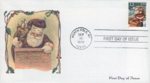 Homespun Cachets Printed FDC for the 1995 Santa Entering Chimney Christmas Stamp