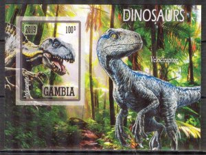 GAMBIA 2019 Dinosaurs S/S Size 77x57mm. Imperf. MNH Cinderella