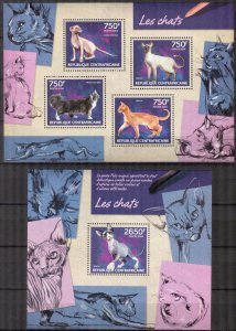 Central African Republic 2014 Cats (2) Sheet + S/S MNH