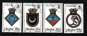 Gibraltar-Sc#528-31- id5-used set-Royal Navy Crests-Ships-1988-