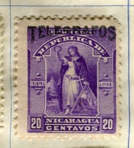 NICARAGUA; 1894 early classic TELEGRAFOS issue Mint hinged 20c. value