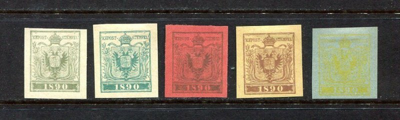 x648 - AUSTRIA 1890 Stamp Exhibition Set of 5 Labels Seals Cinderella Stamps MH