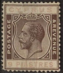 Cyprus 104 (used, creased) 9pi George V, brn & dk vio (1924)