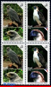 3278 Brazil 2014 DIPLOMATIC RELATIONS PHILIPPINES, EAGLES BIRDS C-3368 BLOCK MNH