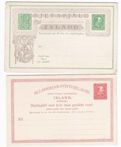 Iceland 1902 Christian 5ö+5ö green reply card, fine unused, ditto 10ö+10ö red