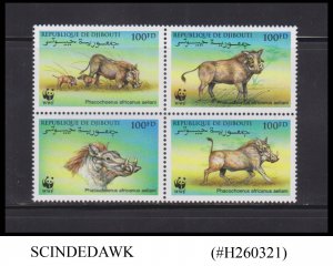 DJIBOUTI - 2000 WILD ANIMALS WARTHOG / WORLD WILDLIFE FUND WWF BLK OF 4 MNH