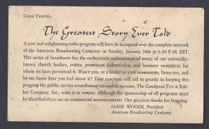 Ca 1938 ABC RADIO & GOODYEAR TIRE SPONSOR, THE GREATEST STORY EVER TOLD