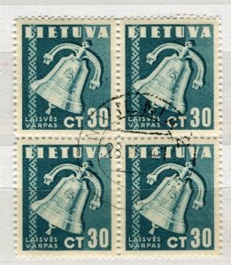 LITHUANIA; 1940 early Peace issue fine used 30c. BLOCK of 4