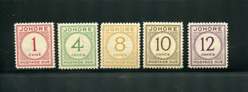 MALAYA JOHORE SCOTT #J1/J5 MINT NEVER HINGED TONED AS USUAL SCOTT VALUE $198.00