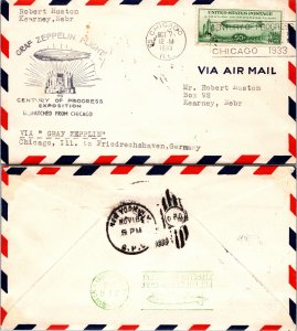 1933 OCT 7 CHICAGO ILLINOIS FIRST DAY C18 + GRAF ZEPPELIN CACHET TO GERMANY (...