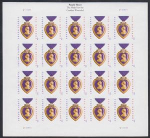 US 4704a Modern Imperf Purple Heart Sheet