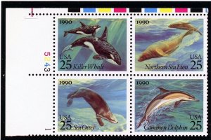 US 2508-11  Creatures of the Sea 25c - Plate Block of 4 - MNH - 1990 - 5243-1 UL